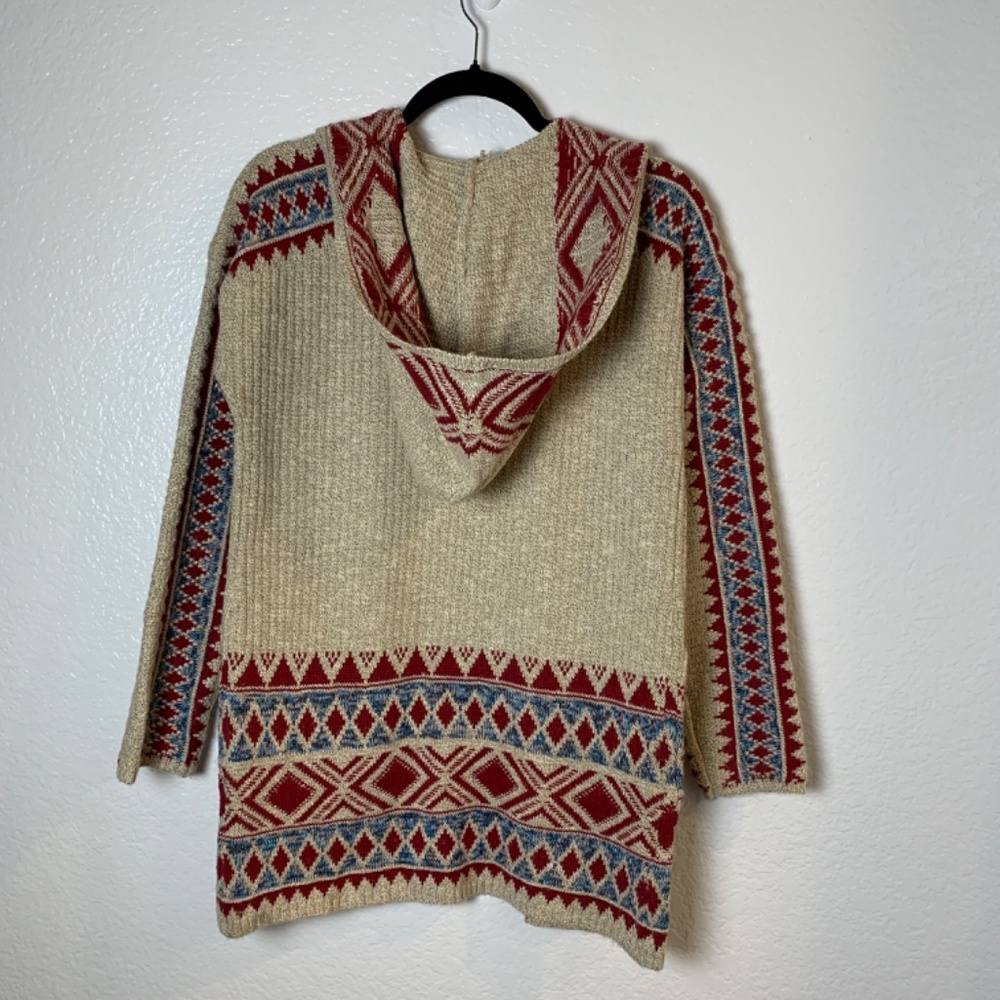 Lucky Brand Aztec Tribal Open Front Hooded Cardigan Size Small Pockets Boho - Picture 10 of 15